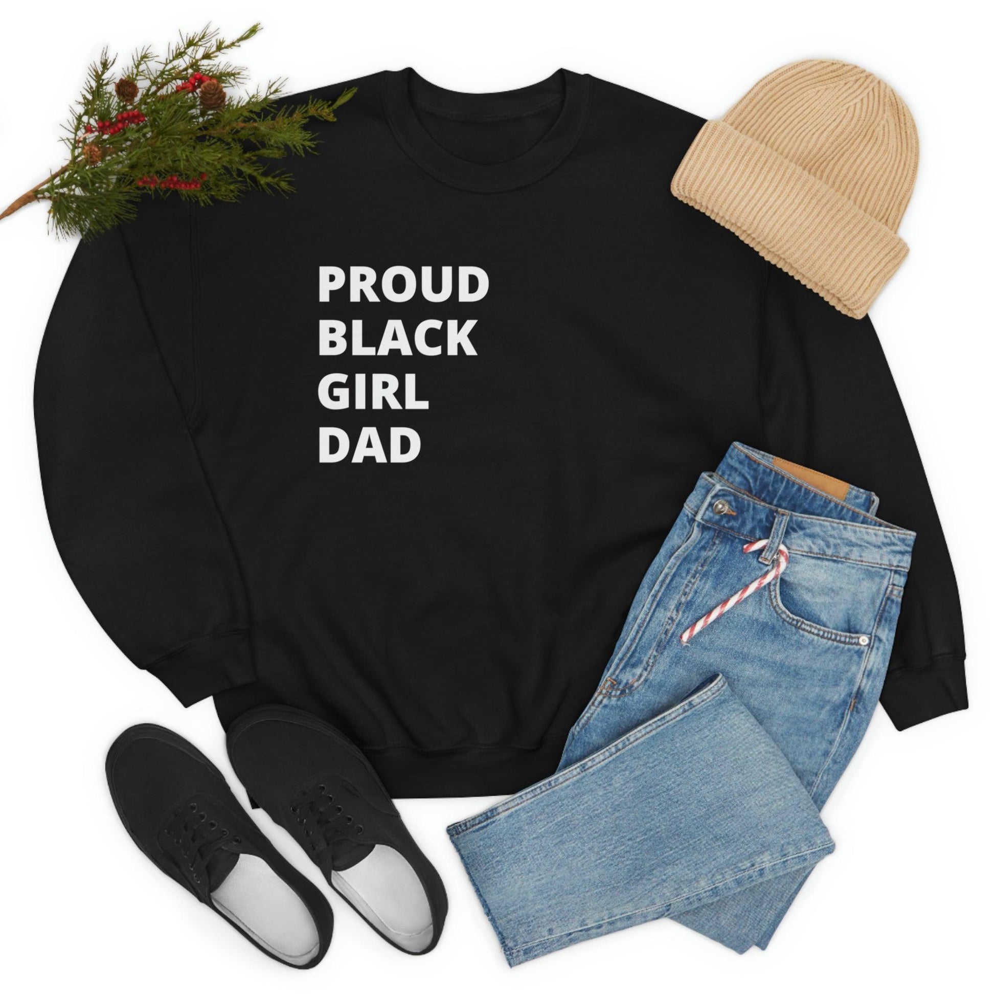 Proud Black Girl Dad™ | Mens Black Crewneck Sweatshirt